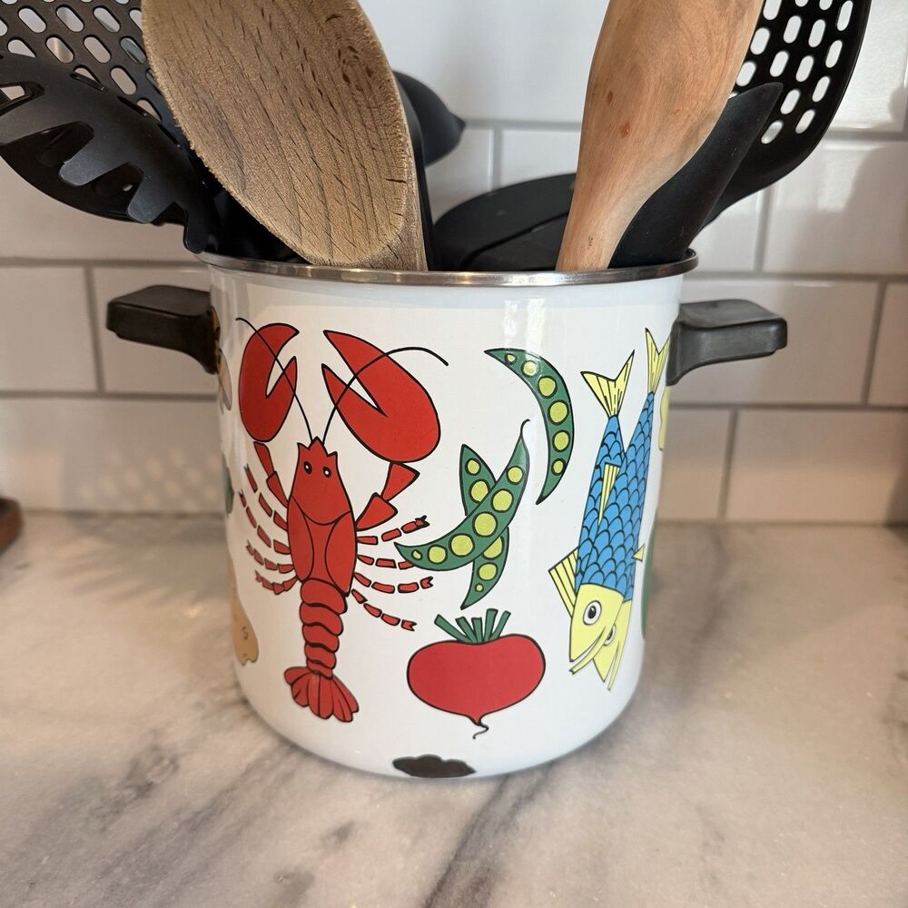 VINTAGE San Ignacio 1970s Lobster Vegetable Stock Pot Enamel No Lid Crock